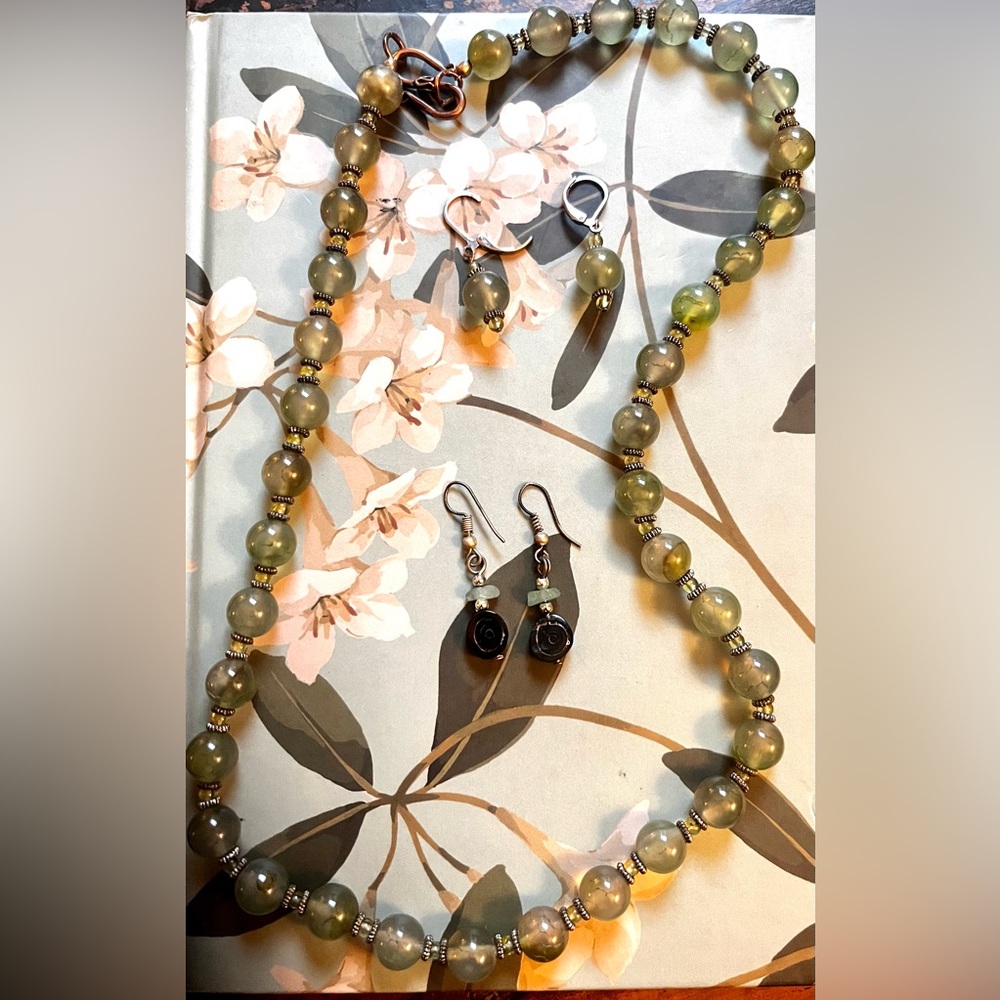 3 Necklace/Earrings Prehnite Set + Aventurine Earrings (2 pairs earrings)